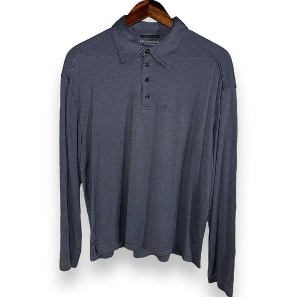 Gray Tommy Bahama Silk & Wool Island Soft L/S Polo Shirt L - Picture 1 of 6
